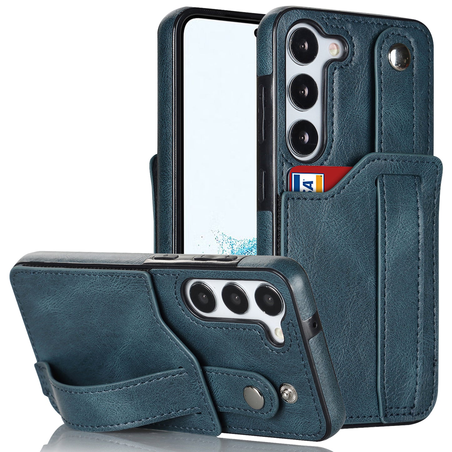 For Samsung Galaxy S24 Cell Phone Case Retro PU Leather Coated TPU RFID Blocking Cover - Blue
