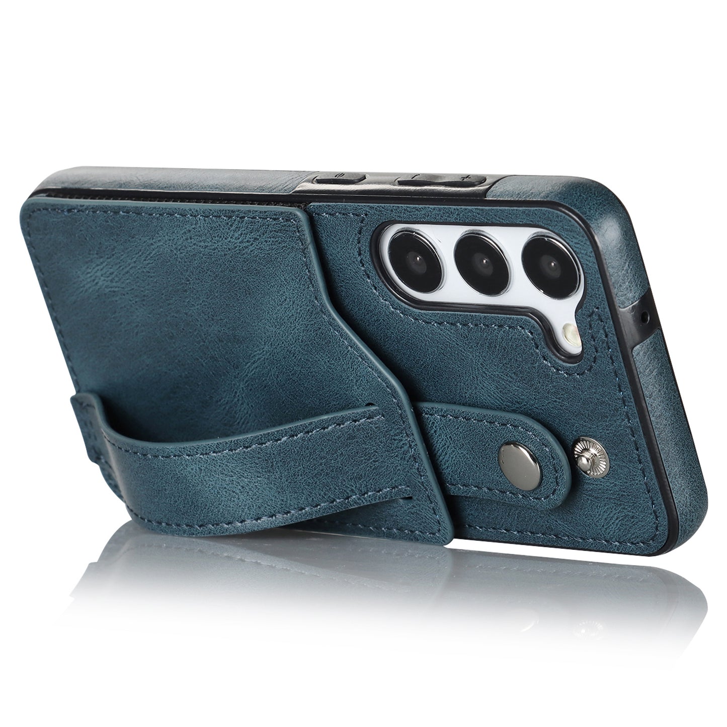 For Samsung Galaxy S24 Cell Phone Case Retro PU Leather Coated TPU RFID Blocking Cover - Blue
