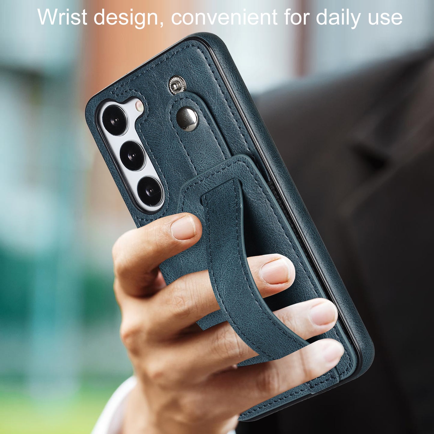 For Samsung Galaxy S24 Cell Phone Case Retro PU Leather Coated TPU RFID Blocking Cover - Blue
