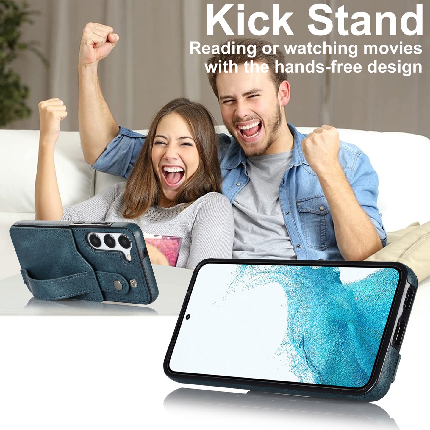 For Samsung Galaxy S24 Cell Phone Case Retro PU Leather Coated TPU RFID Blocking Cover - Blue