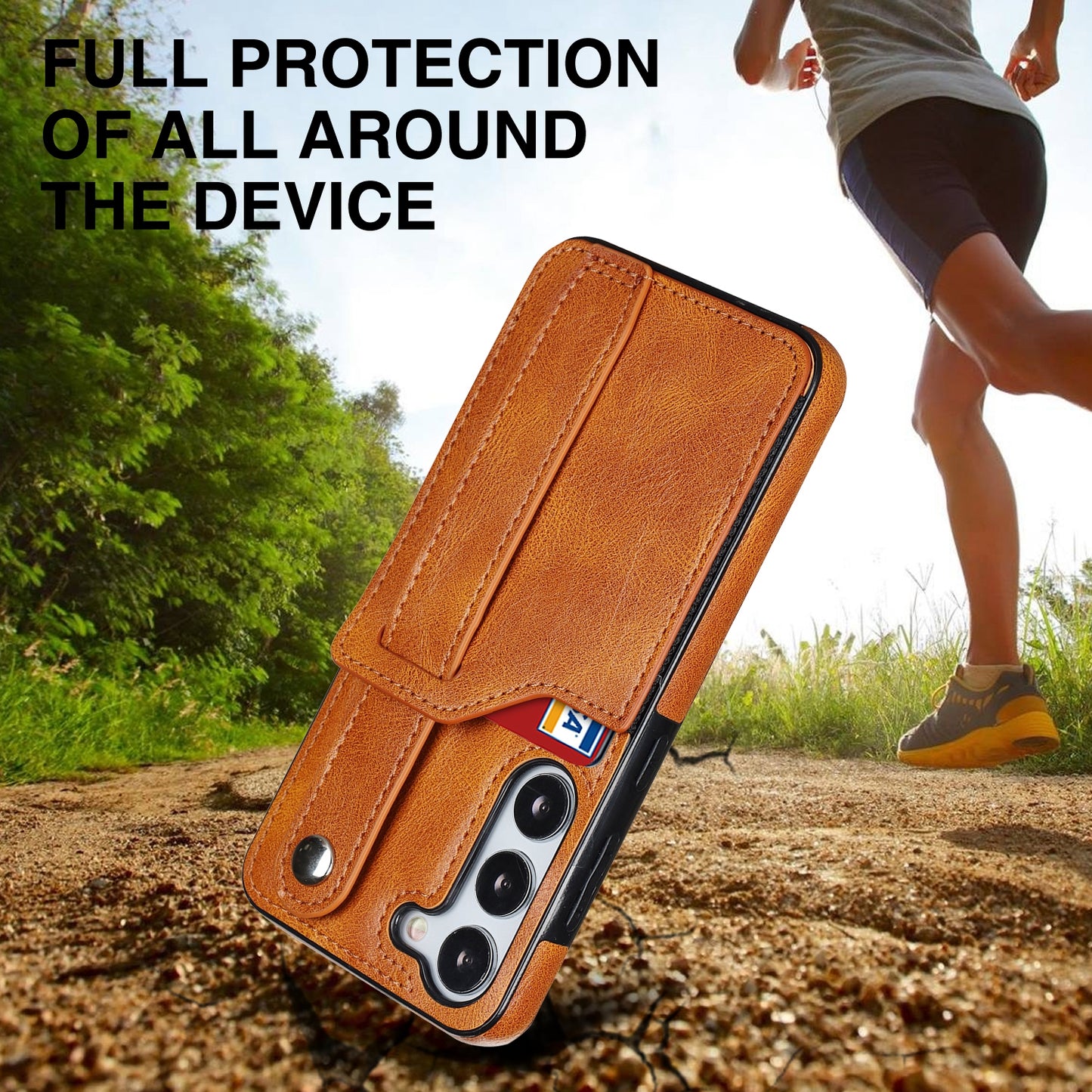 For Samsung Galaxy S24 Cell Phone Case Retro PU Leather Coated TPU RFID Blocking Cover - Yellow