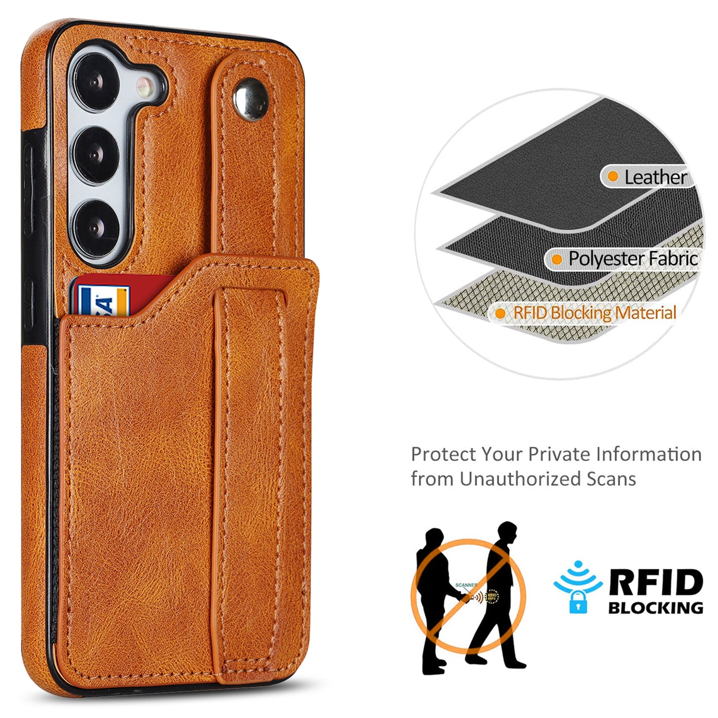 For Samsung Galaxy S24 Cell Phone Case Retro PU Leather Coated TPU RFID Blocking Cover - Yellow