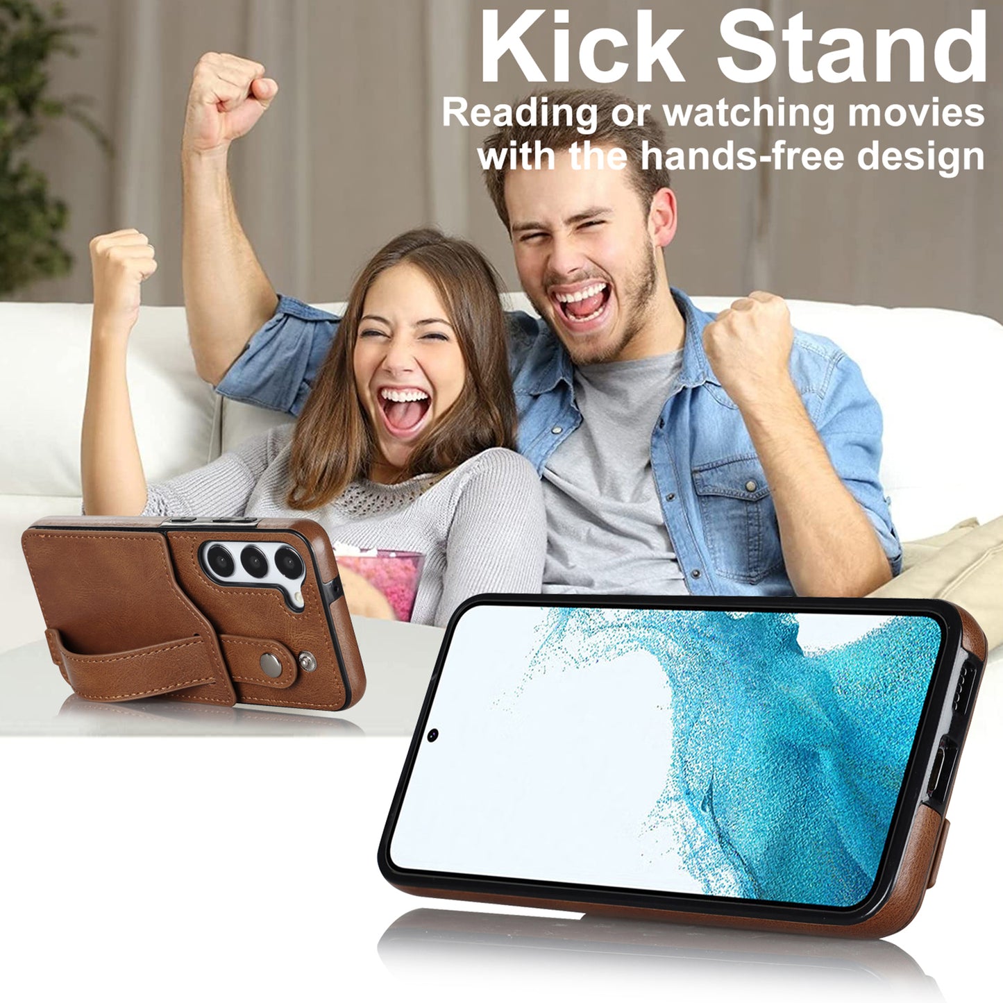 For Samsung Galaxy S24 Cell Phone Case Retro PU Leather Coated TPU RFID Blocking Cover - Brown