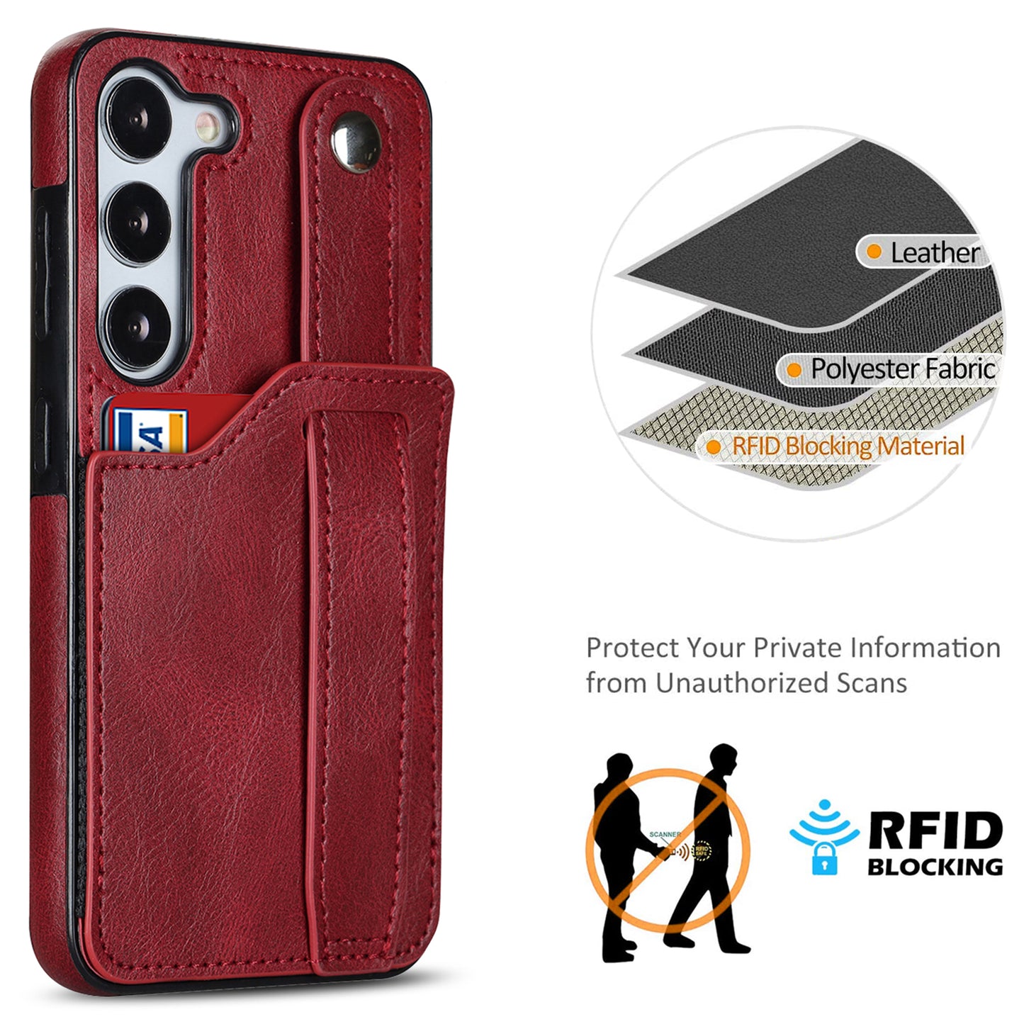 For Samsung Galaxy S24+ Case Retro PU Leather Coated TPU Wristband Kickstand Phone Shell - Red