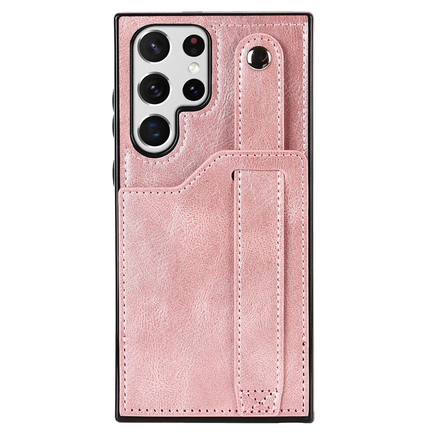 PU Leather Case for Samsung Galaxy S24 Ultra Shell Retro RFID Blocking Wristband Phone Cover - Rose Gold