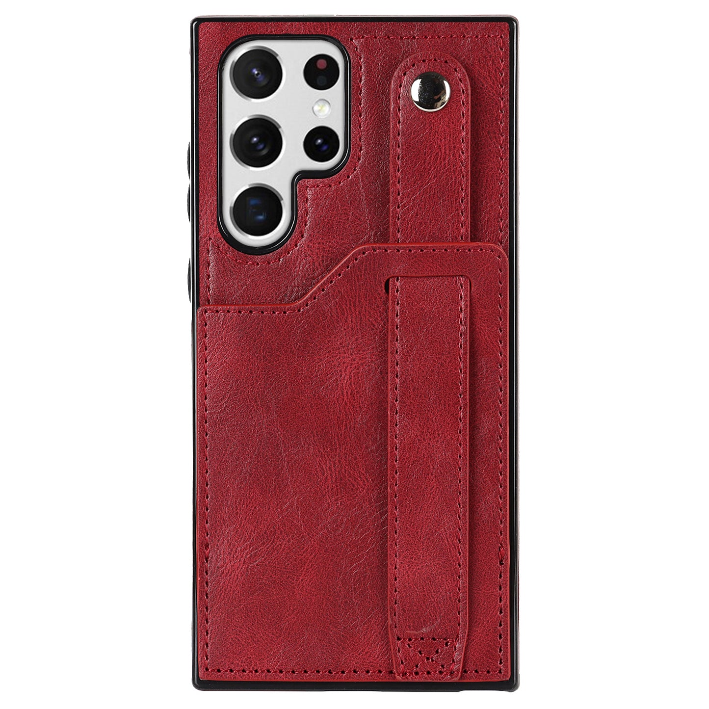 PU Leather Case for Samsung Galaxy S24 Ultra Shell Retro RFID Blocking Wristband Phone Cover - Red