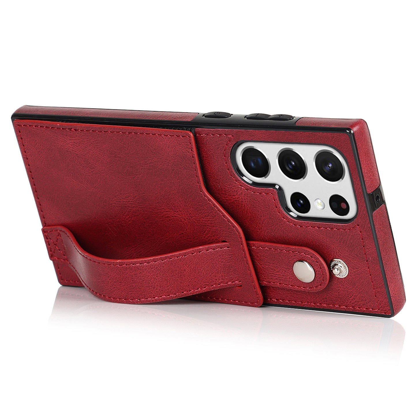 PU Leather Case for Samsung Galaxy S24 Ultra Shell Retro RFID Blocking Wristband Phone Cover - Red