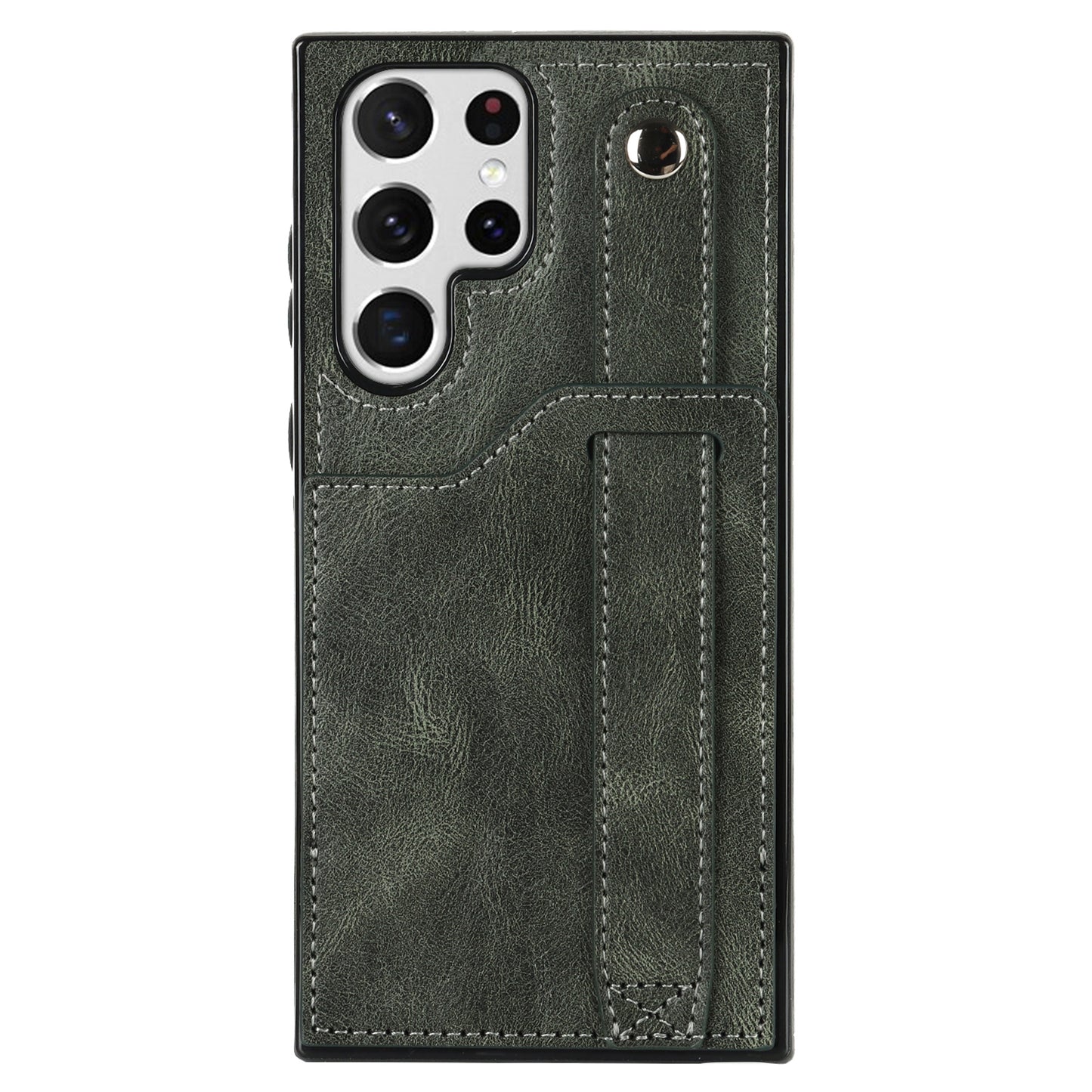 PU Leather Case for Samsung Galaxy S24 Ultra Shell Retro RFID Blocking Wristband Phone Cover - Green
