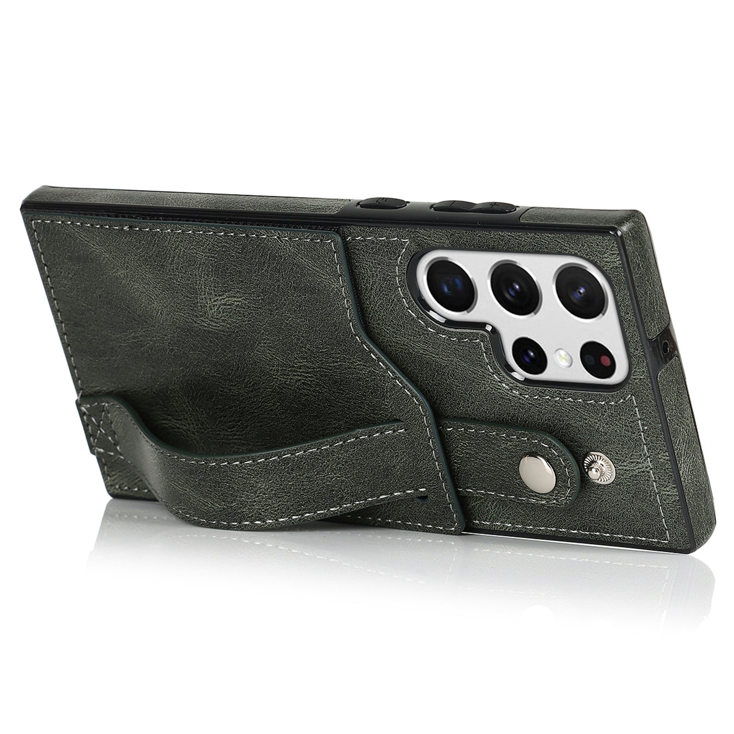 PU Leather Case for Samsung Galaxy S24 Ultra Shell Retro RFID Blocking Wristband Phone Cover - Green