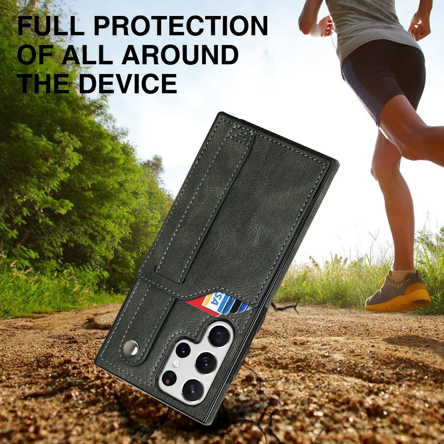 PU Leather Case for Samsung Galaxy S24 Ultra Shell Retro RFID Blocking Wristband Phone Cover - Green
