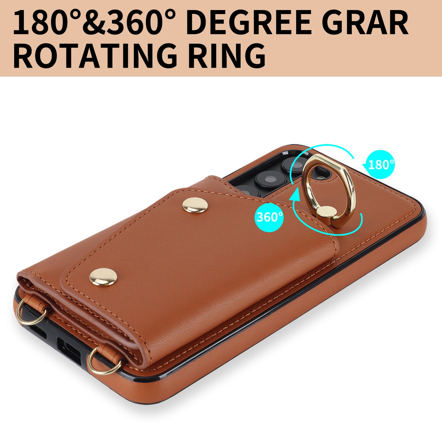 For Samsung Galaxy S24+ Case Zipper Wallet Kickstand Phone Cover with Crossbody Strap - Brown
