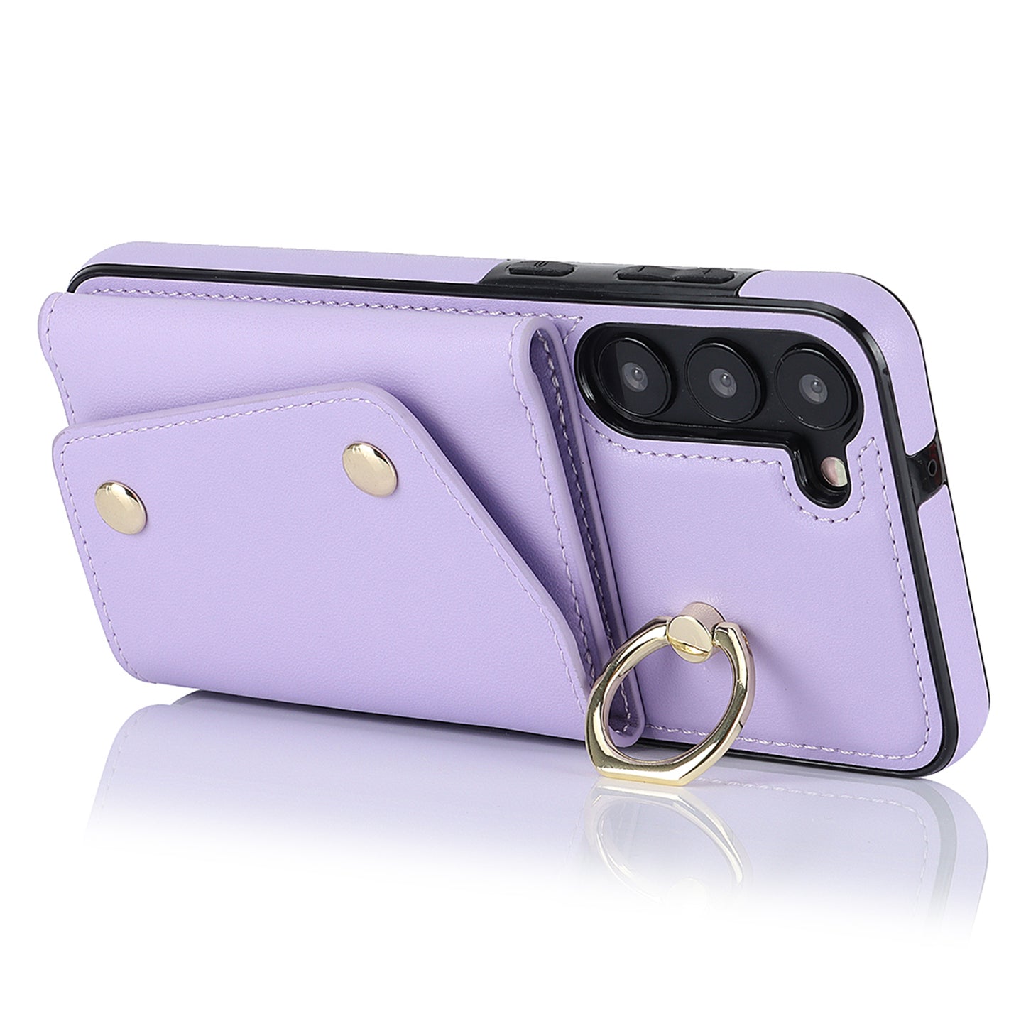 For Samsung Galaxy S24+ Case Zipper Wallet Kickstand Phone Cover with Crossbody Strap - Purple