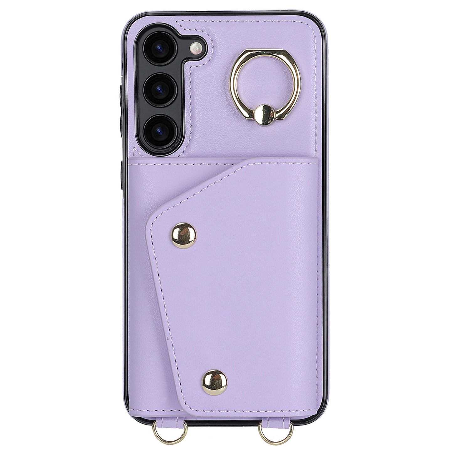 For Samsung Galaxy S24+ Case Zipper Wallet Kickstand Phone Cover with Crossbody Strap - Purple