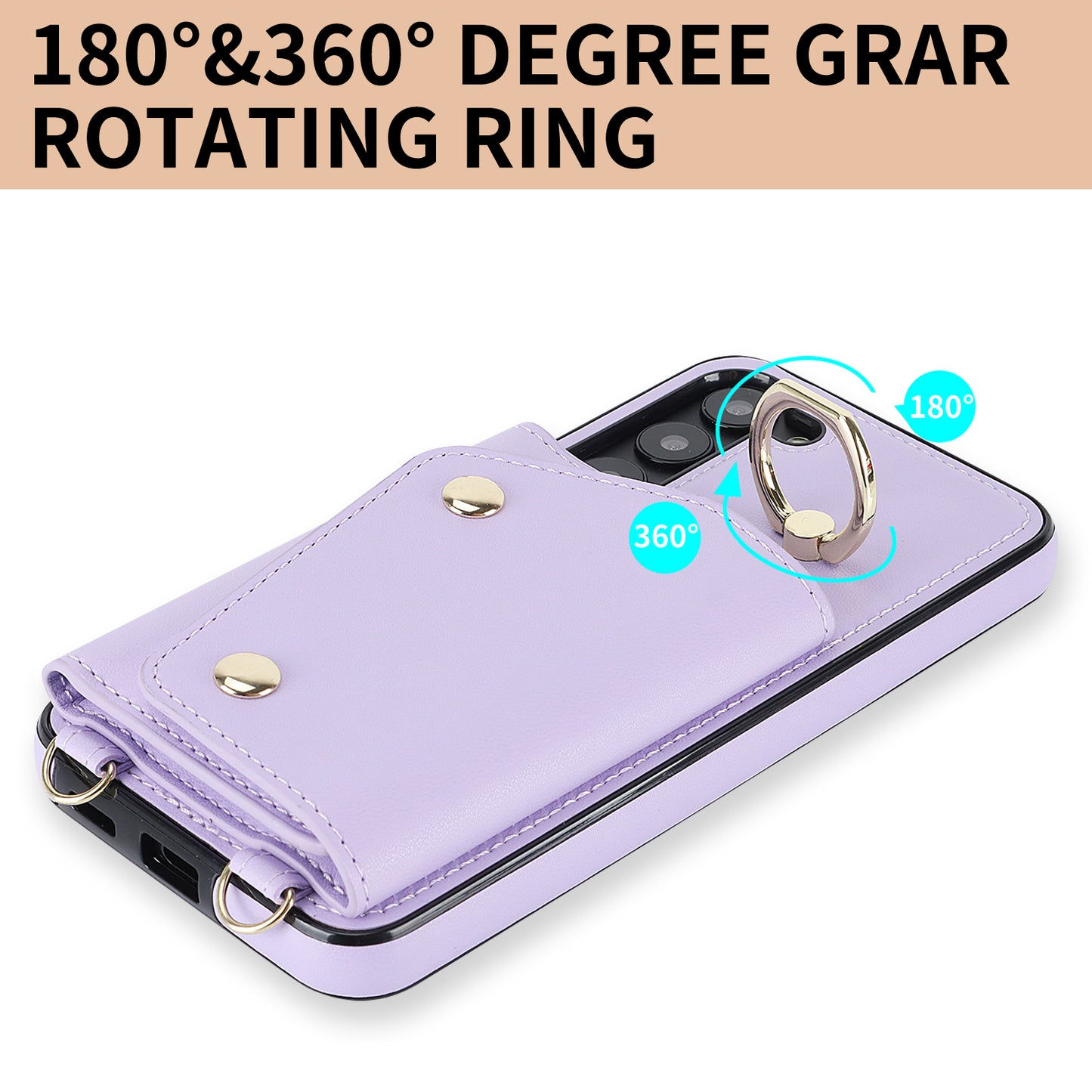 For Samsung Galaxy S24+ Case Zipper Wallet Kickstand Phone Cover with Crossbody Strap - Purple