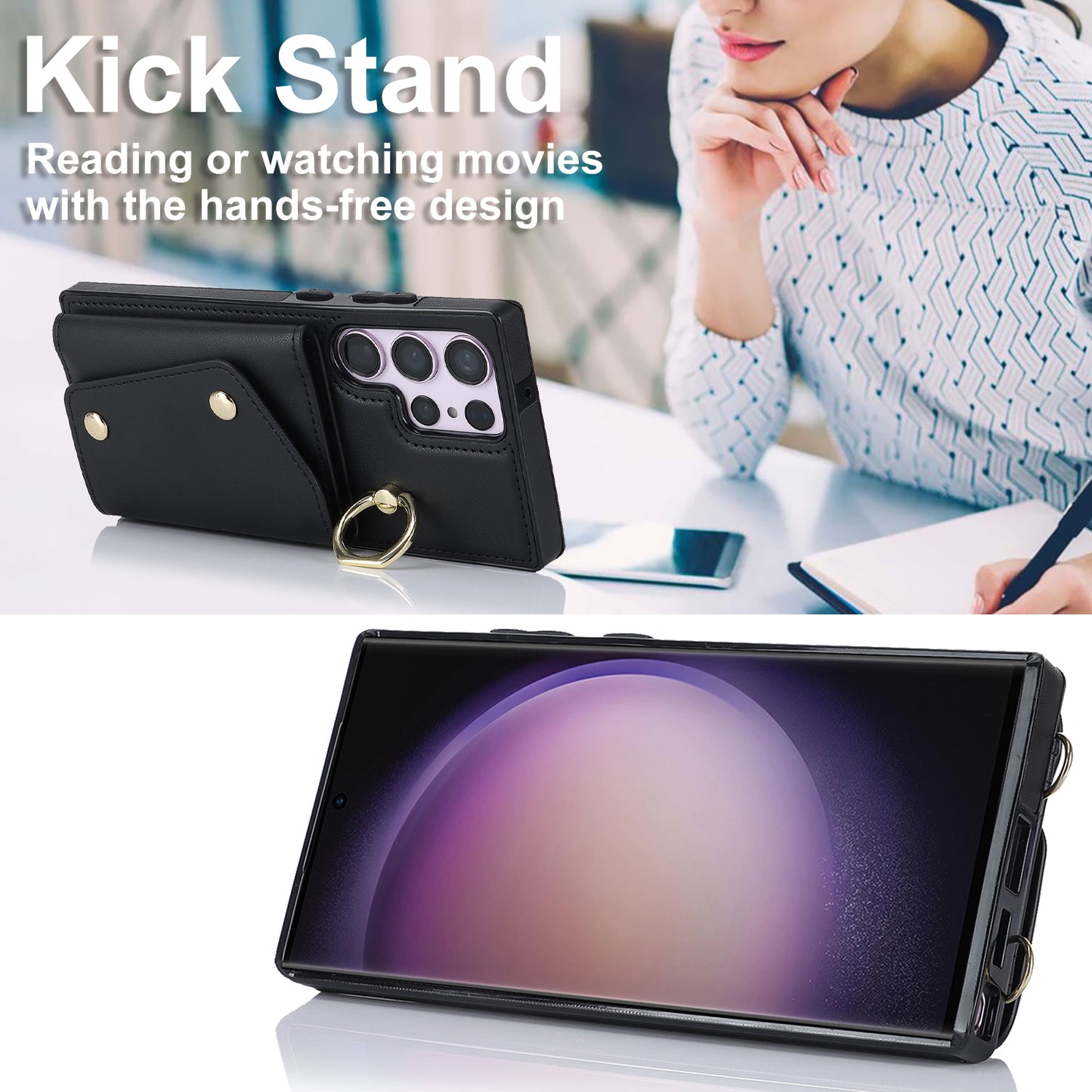 For Samsung Galaxy S24 Ultra Case Wallet Zipper Anti-scratch PU Leather+TPU Phone Protector - Black