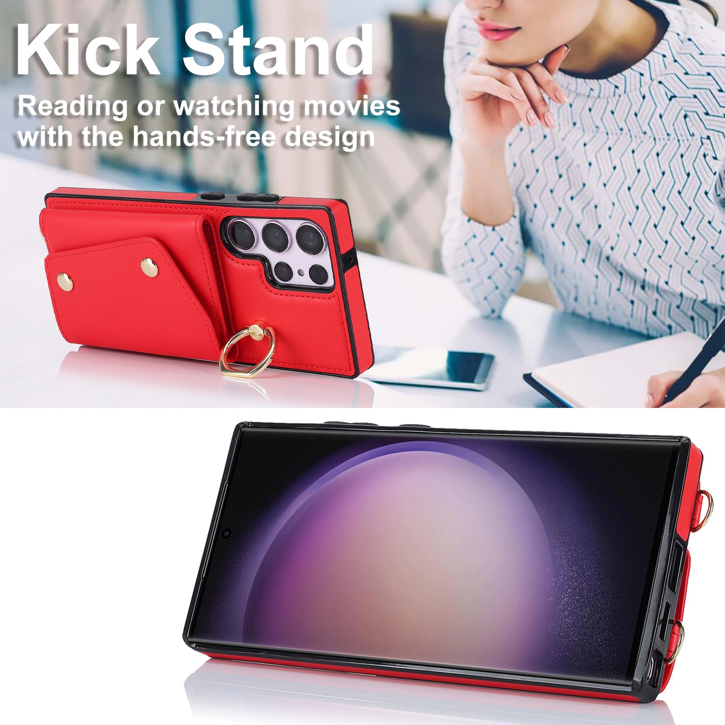 For Samsung Galaxy S24 Ultra Case Wallet Zipper Anti-scratch PU Leather+TPU Phone Protector - Red
