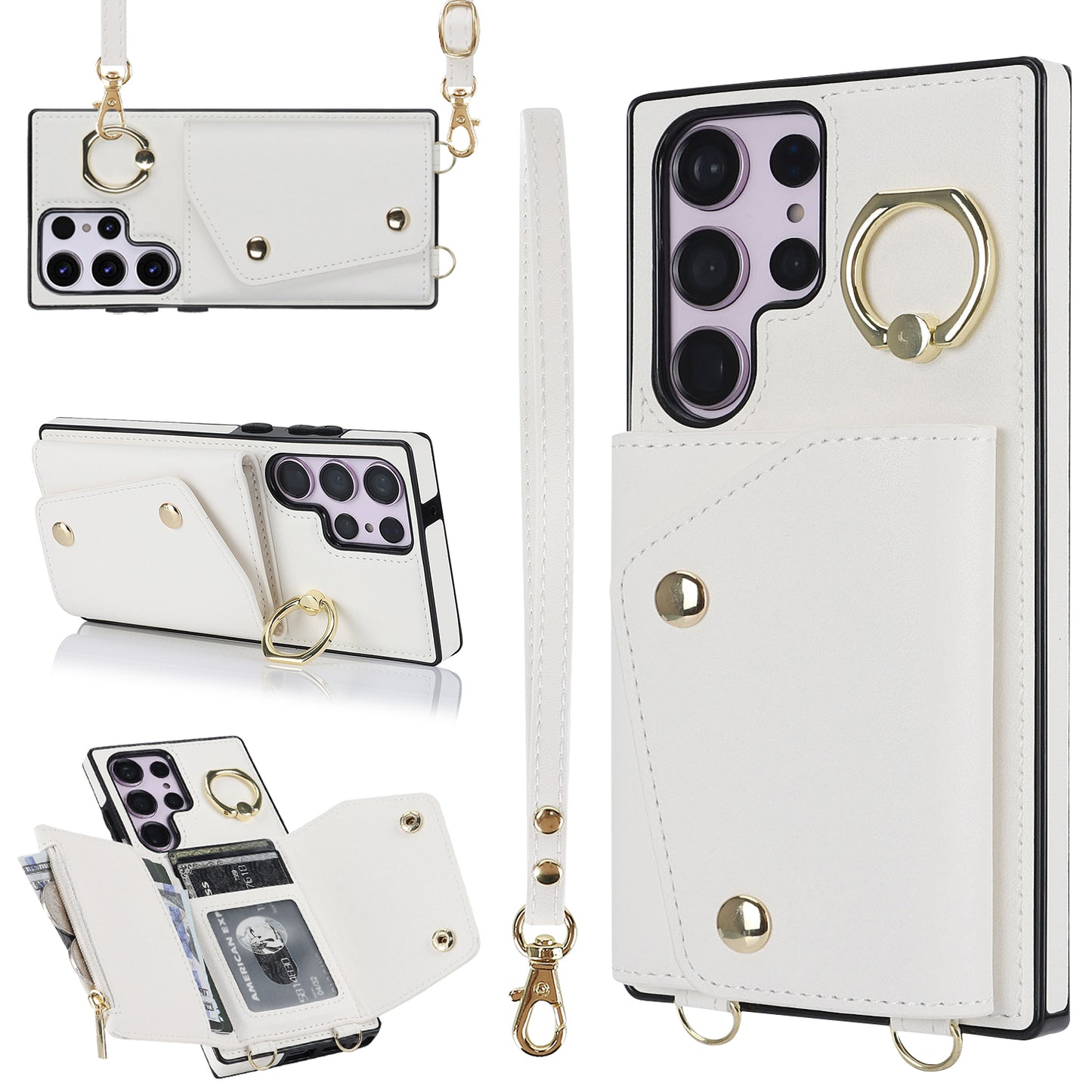 For Samsung Galaxy S24 Ultra Case Wallet Zipper Anti-scratch PU Leather+TPU Phone Protector - White