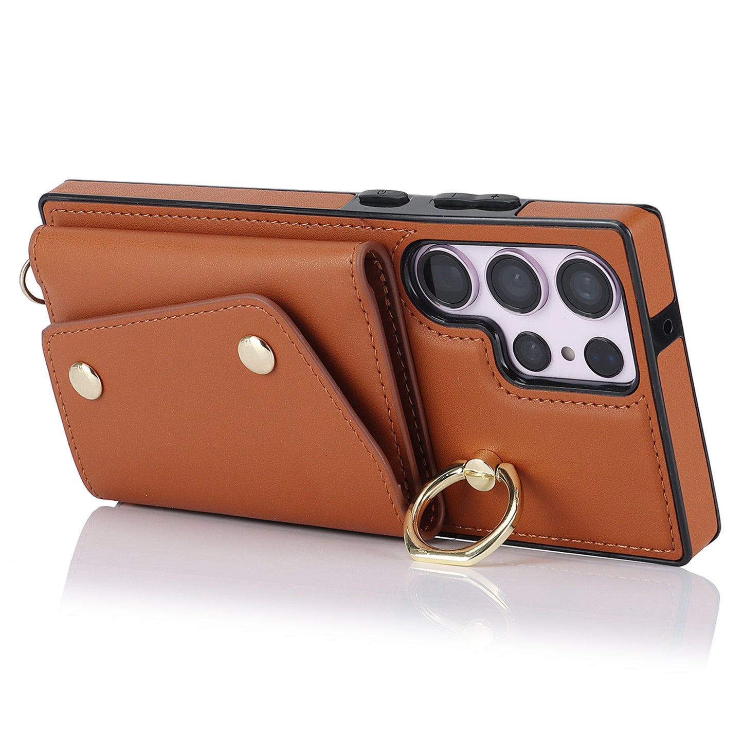 For Samsung Galaxy S24 Ultra Case Wallet Zipper Anti-scratch PU Leather+TPU Phone Protector - Brown