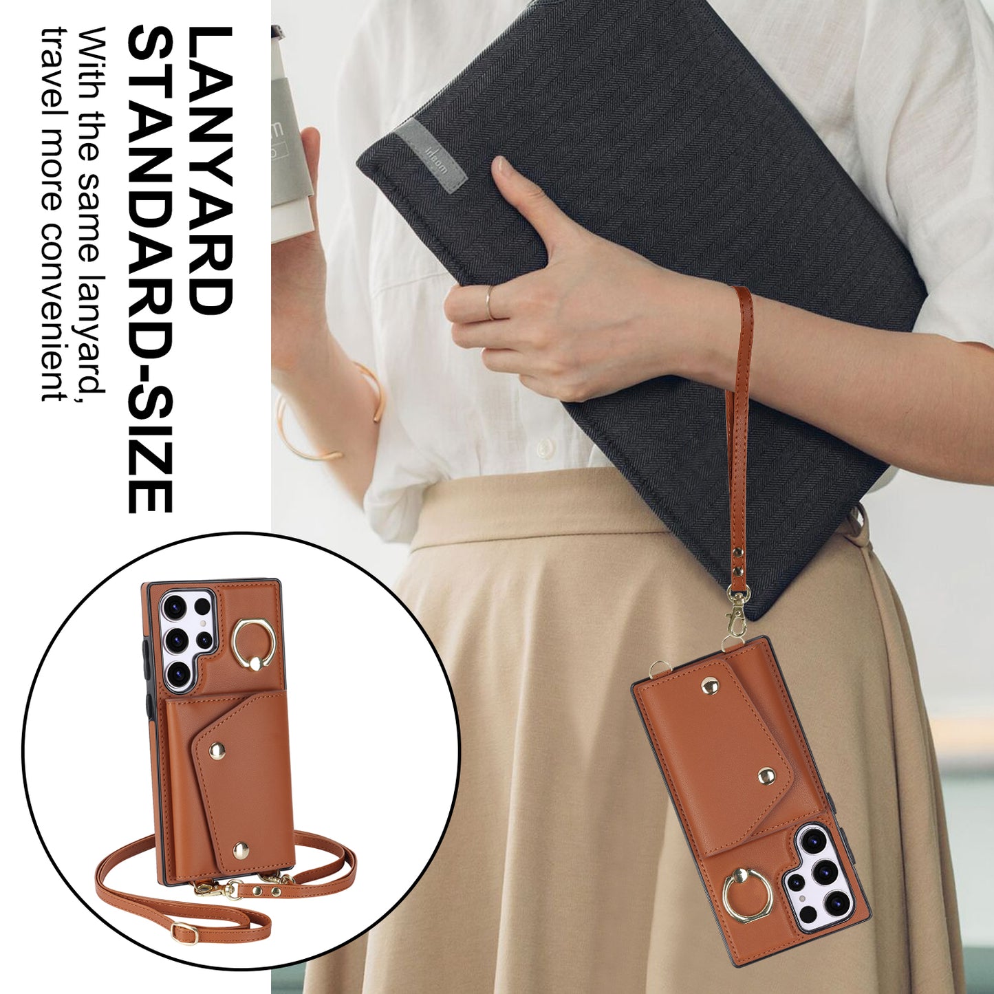 For Samsung Galaxy S24 Ultra Case Wallet Zipper Anti-scratch PU Leather+TPU Phone Protector - Brown