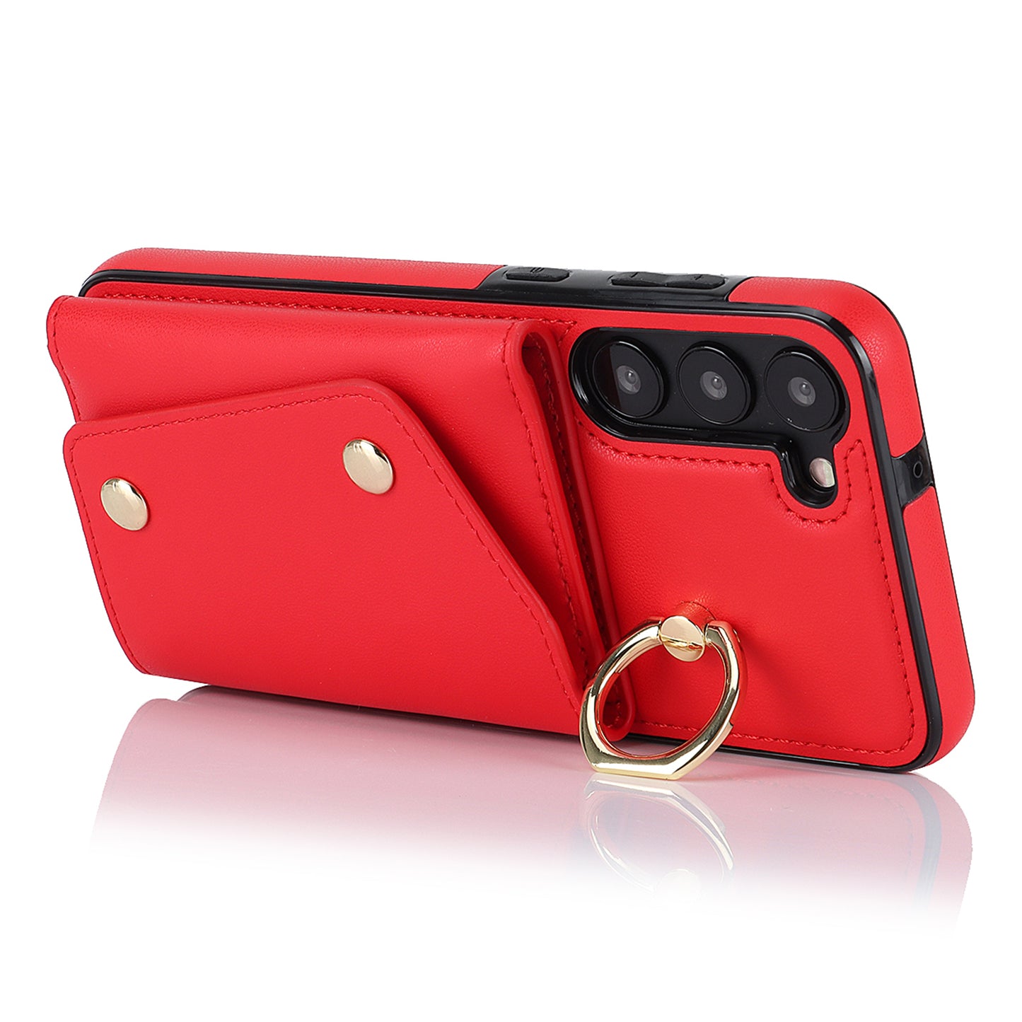 Crossbody Phone Case for Samsung Galaxy S24 Shell Ring Kickstand PU Leather Coated TPU Cover - Red