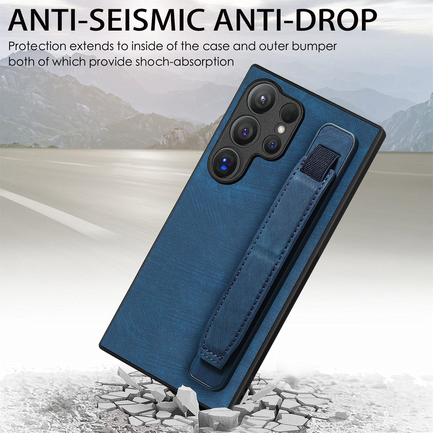 D11 For Samsung Galaxy S24 Ultra Case Vintage PU Leather+TPU Phone Guard Cover - Blue