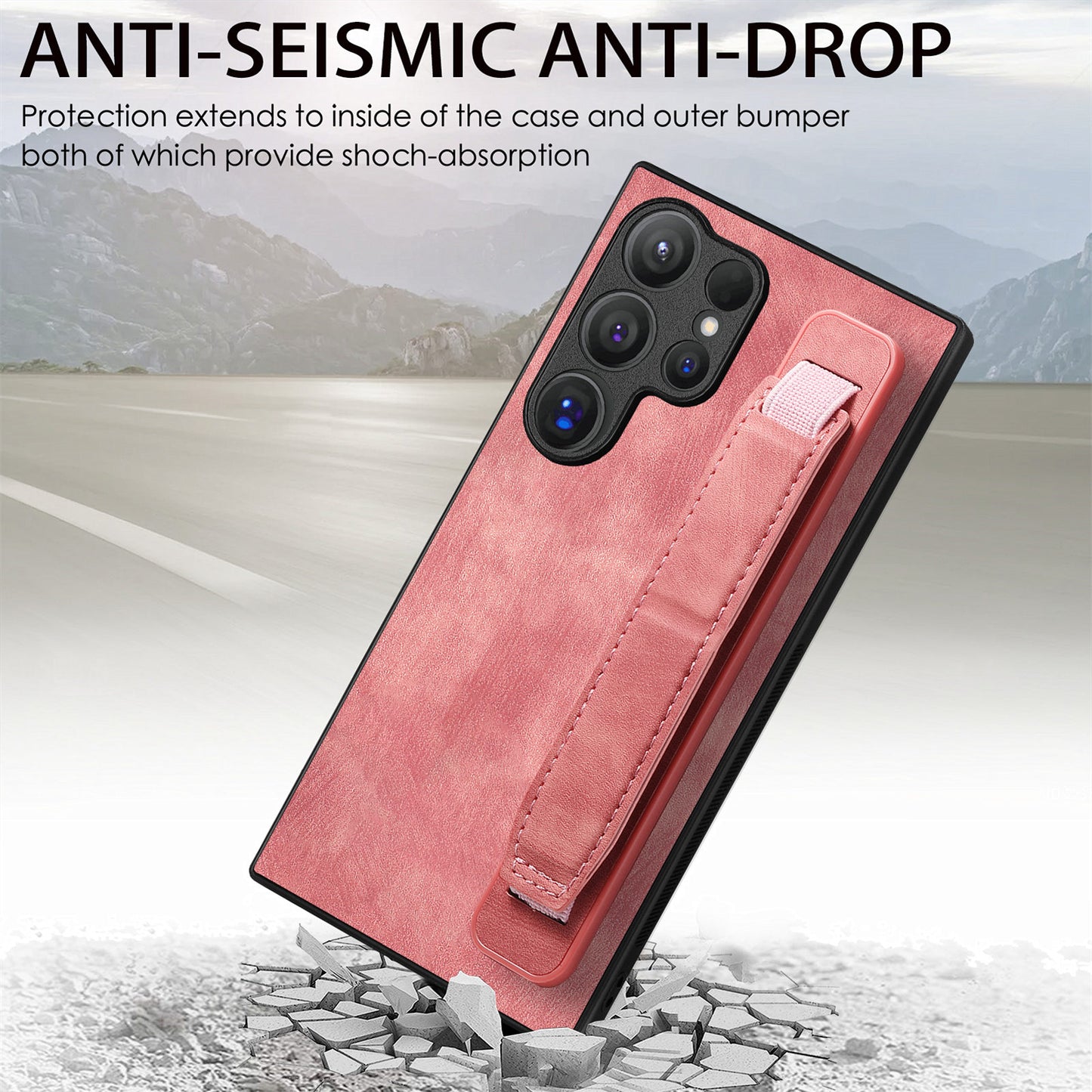 D11 For Samsung Galaxy S24 Ultra Case Vintage PU Leather+TPU Phone Guard Cover - Pink