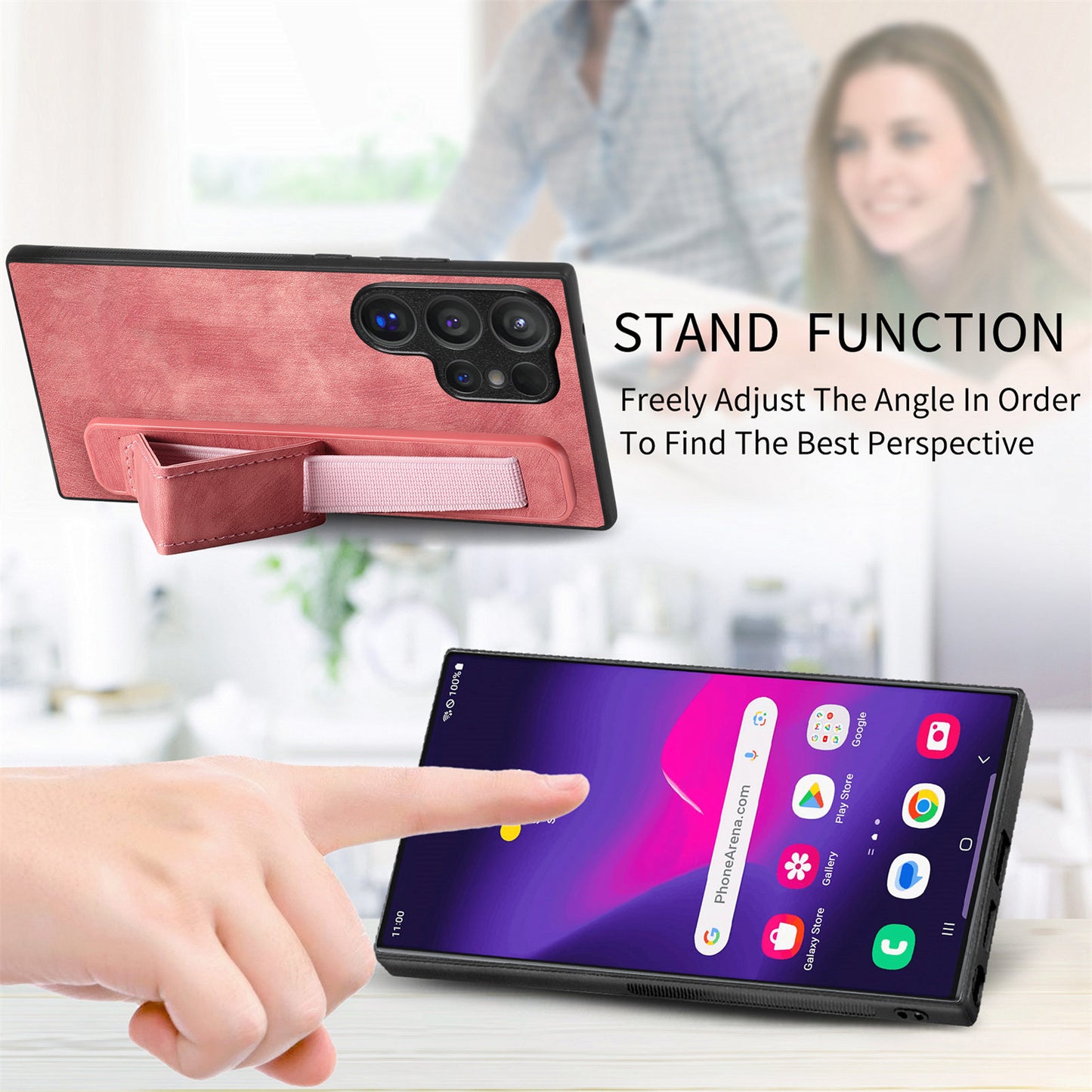 D11 For Samsung Galaxy S24 Ultra Case Vintage PU Leather+TPU Phone Guard Cover - Pink