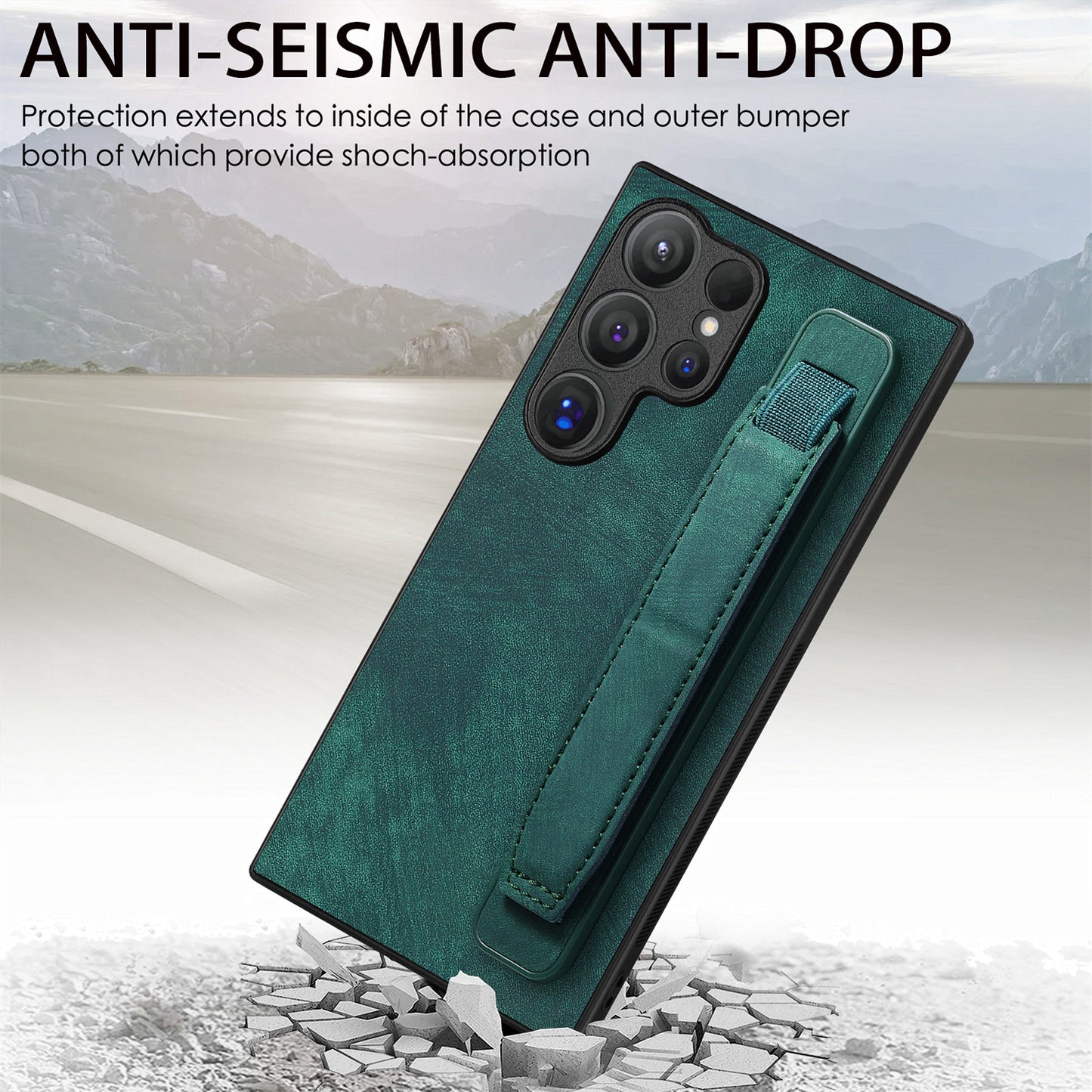 D11 For Samsung Galaxy S24 Ultra Case Vintage PU Leather+TPU Phone Guard Cover - Green