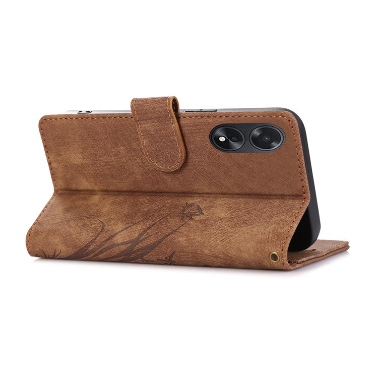 Wallet Leather Cover for Oppo A78 4G Shell Imprint Orchid Butterfly Pattern Phone Case - Brown