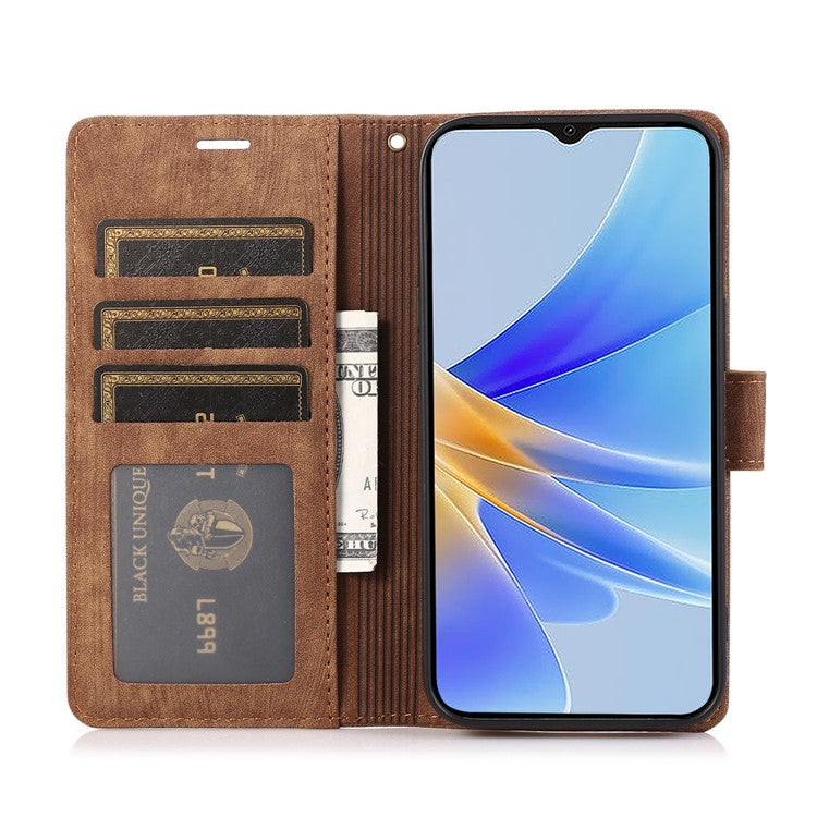 Wallet Leather Cover for Oppo A78 4G Shell Imprint Orchid Butterfly Pattern Phone Case - Brown