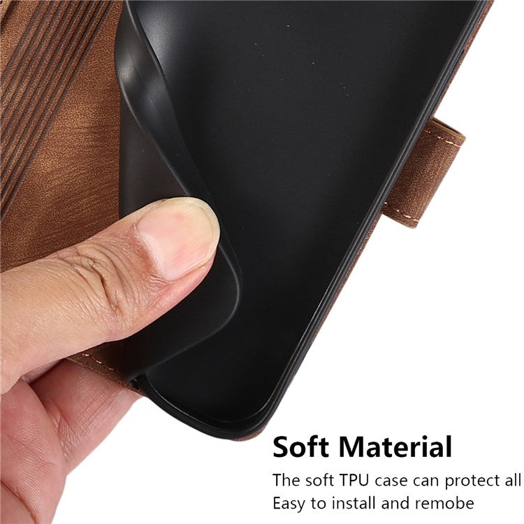 Wallet Leather Cover for Oppo A78 4G Shell Imprint Orchid Butterfly Pattern Phone Case - Brown