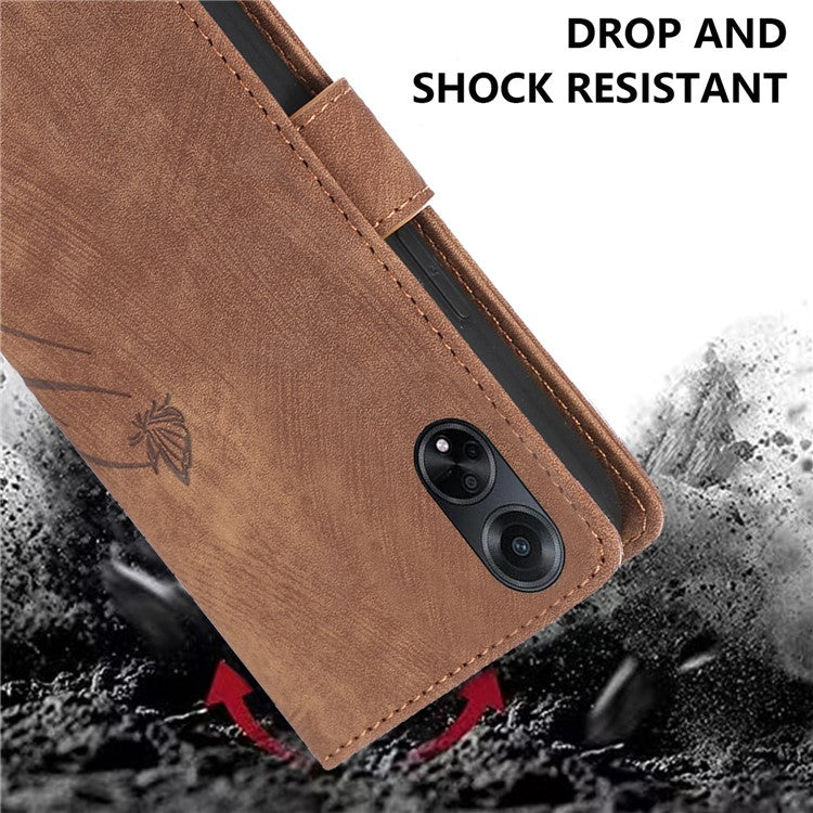 Wallet Leather Cover for Oppo A78 4G Shell Imprint Orchid Butterfly Pattern Phone Case - Brown