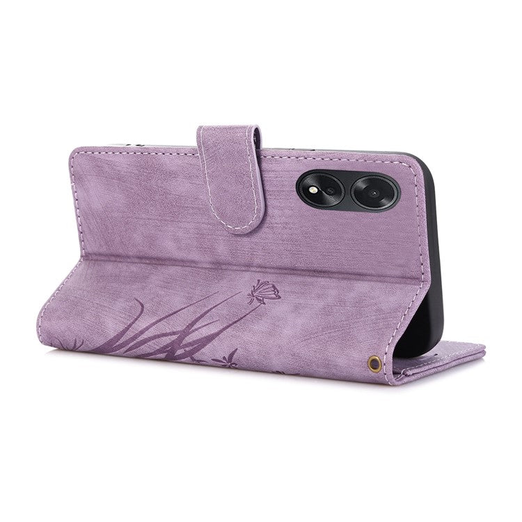 Wallet Leather Cover for Oppo A78 4G Shell Imprint Orchid Butterfly Pattern Phone Case - Purple