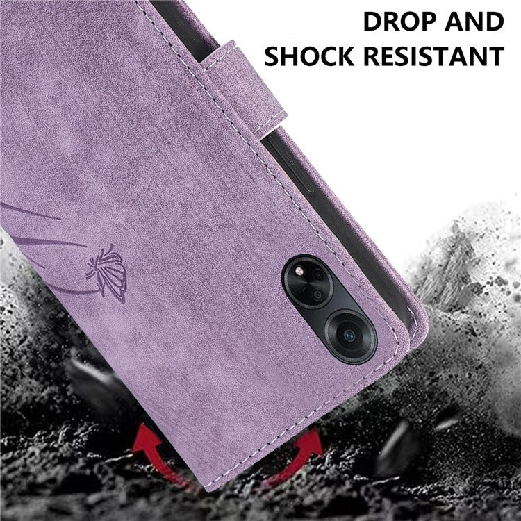 Wallet Leather Cover for Oppo A78 4G Shell Imprint Orchid Butterfly Pattern Phone Case - Purple