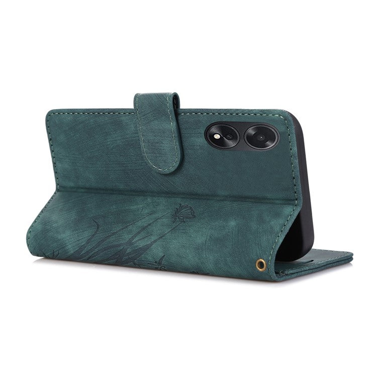Wallet Leather Cover for Oppo A78 4G Shell Imprint Orchid Butterfly Pattern Phone Case - Green