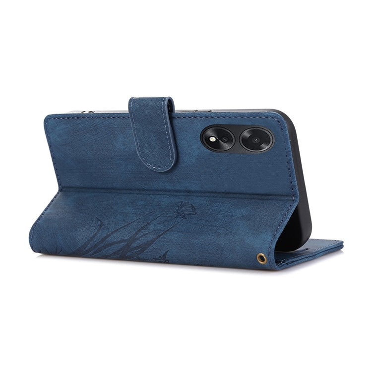 Wallet Leather Cover for Oppo A78 4G Shell Imprint Orchid Butterfly Pattern Phone Case - Blue