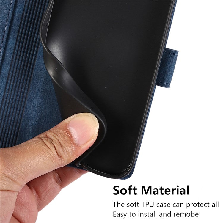 Wallet Leather Cover for Oppo A78 4G Shell Imprint Orchid Butterfly Pattern Phone Case - Blue