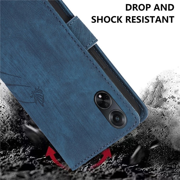 Wallet Leather Cover for Oppo A78 4G Shell Imprint Orchid Butterfly Pattern Phone Case - Blue