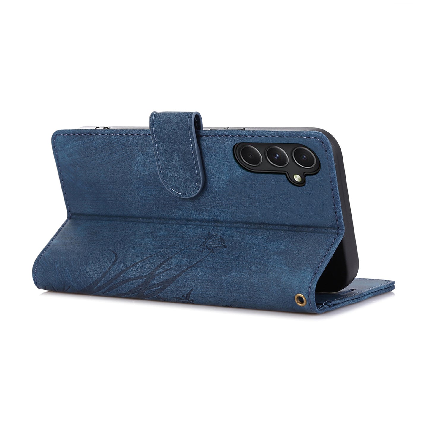 For Samsung Galaxy S24+ Leather Case Phone Wallet Orchid Butterfly Pattern - Blue