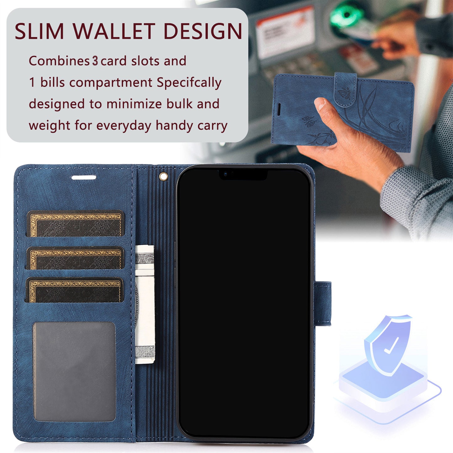 For Samsung Galaxy S24+ Leather Case Phone Wallet Orchid Butterfly Pattern - Blue