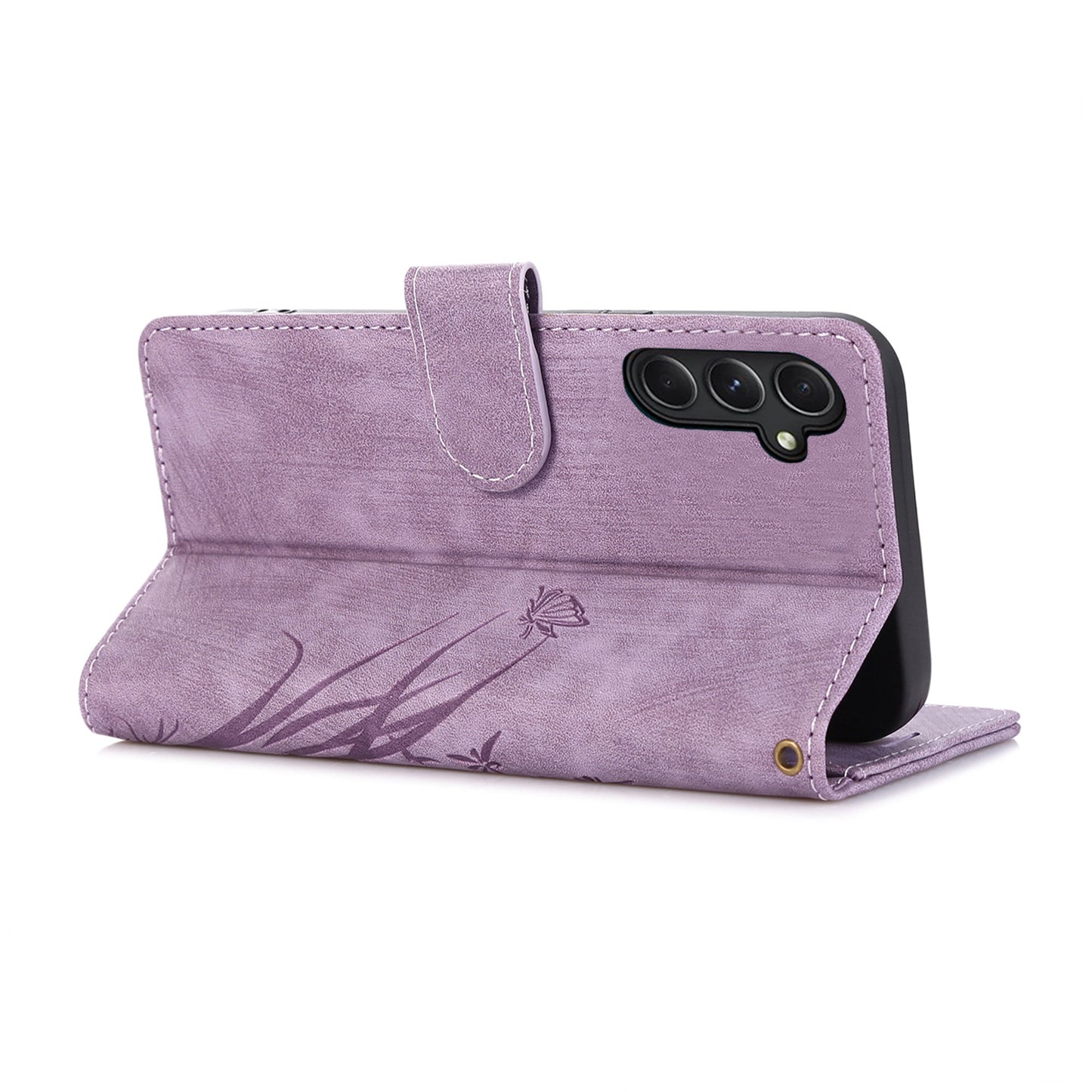 For Samsung Galaxy S24+ Leather Case Phone Wallet Orchid Butterfly Pattern - Purple