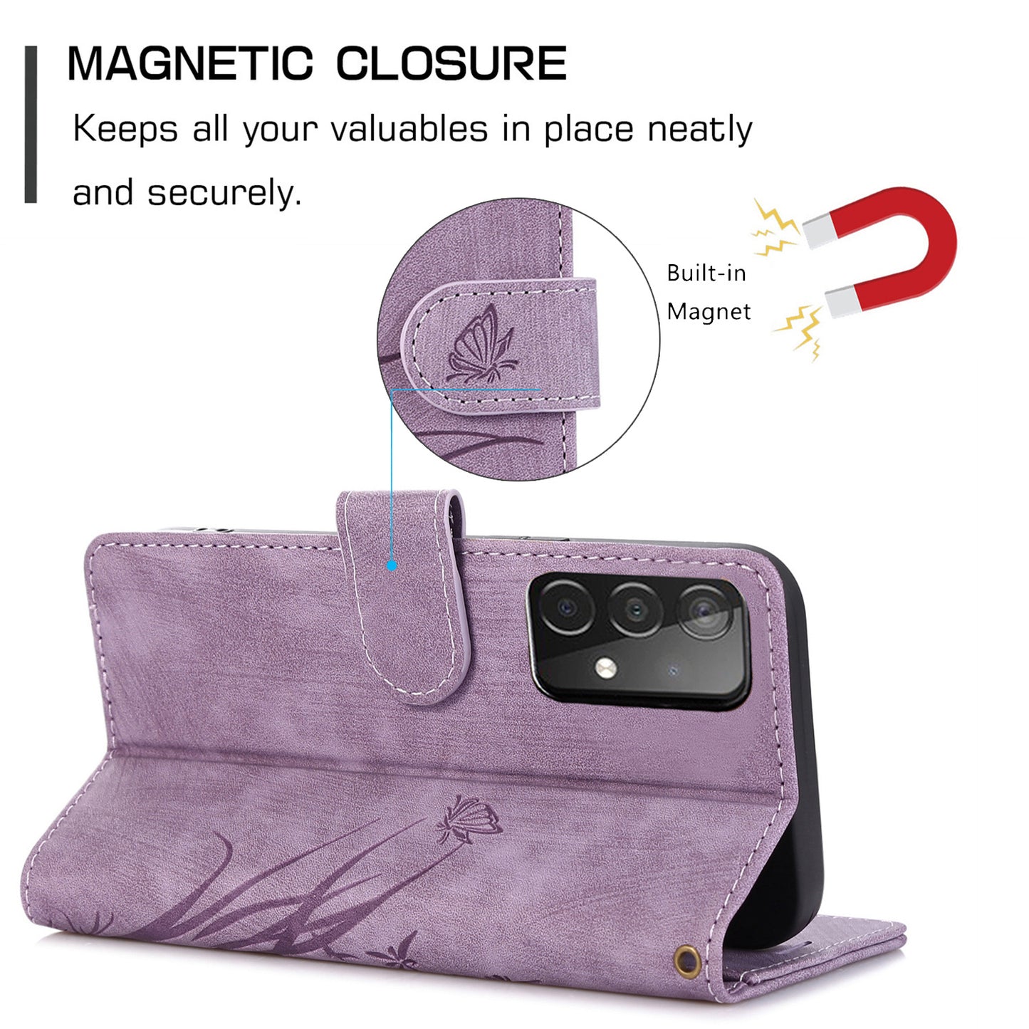 For Samsung Galaxy S24+ Leather Case Phone Wallet Orchid Butterfly Pattern - Purple