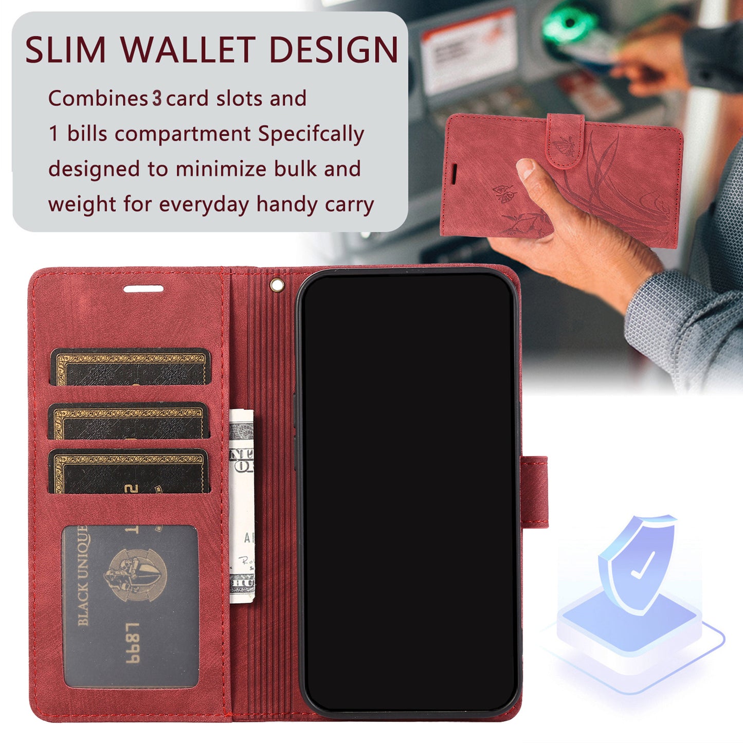 For Samsung Galaxy S24 Ultra Case Leather Phone Cover with Wallet Stand - Red