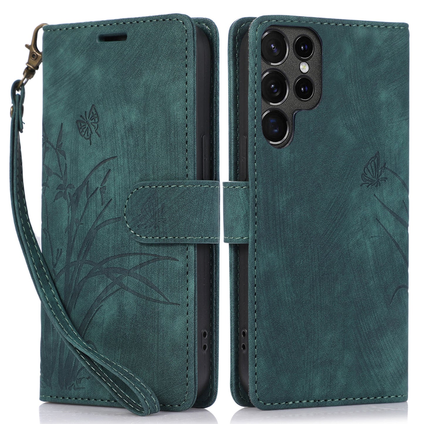 For Samsung Galaxy S24 Ultra Case Leather Phone Cover with Wallet Stand - Green