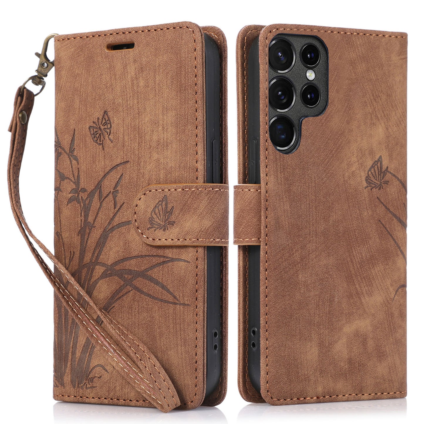 For Samsung Galaxy S24 Ultra Case Leather Phone Cover with Wallet Stand - Brown