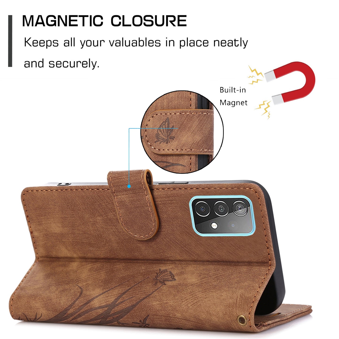 For Samsung Galaxy S24 Ultra Case Leather Phone Cover with Wallet Stand - Brown