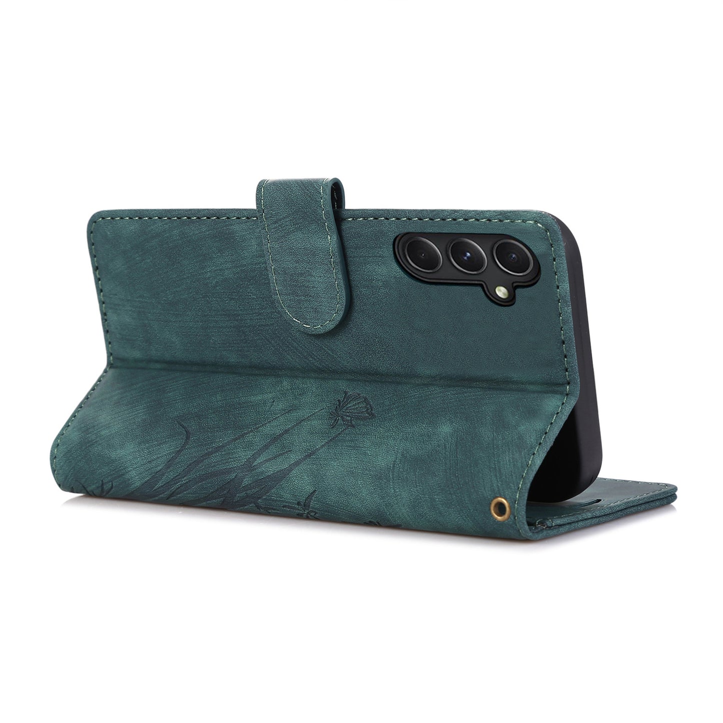 For Samsung Galaxy S24 Phone Case Orchid Butterfly Pattern Wallet Leather Cover - Green
