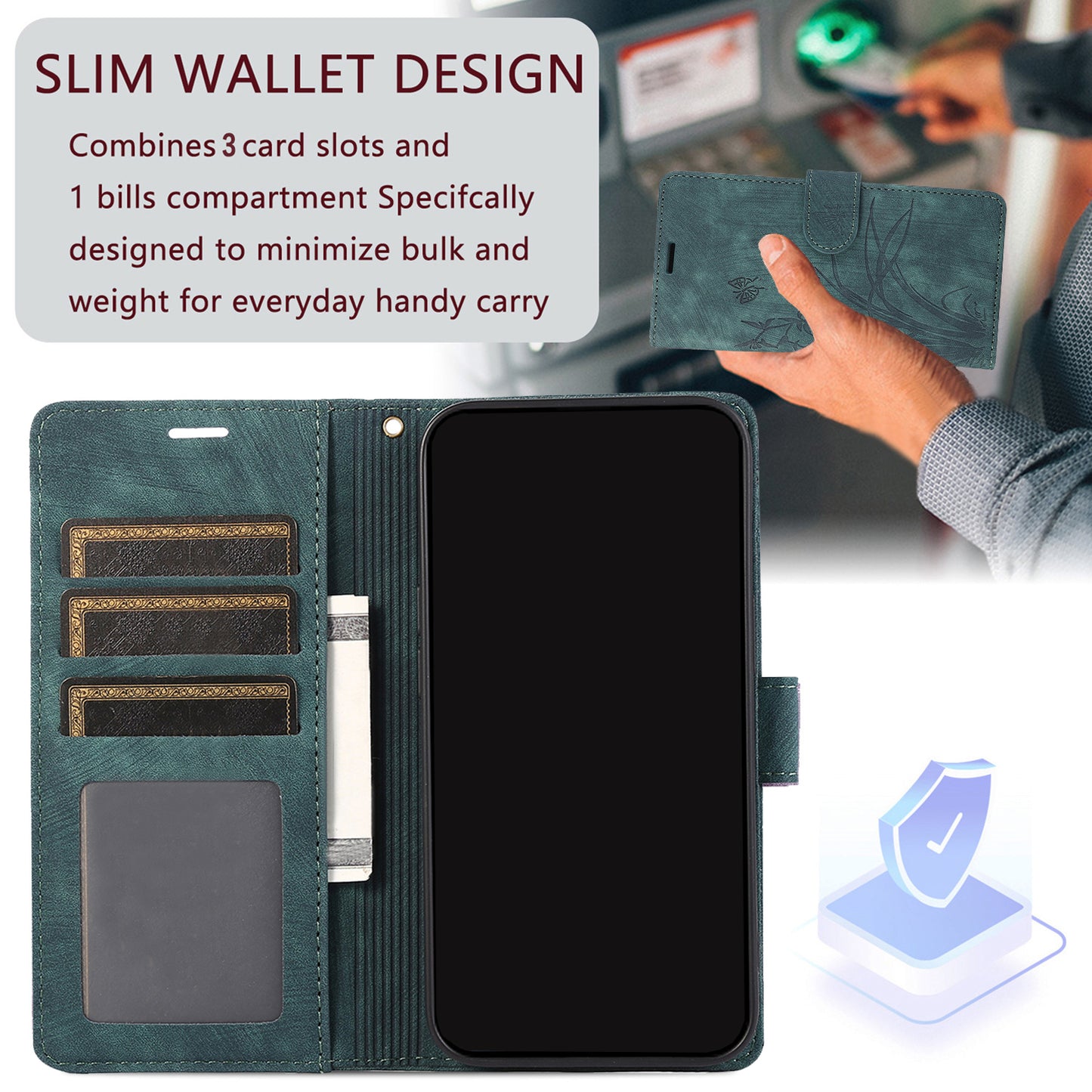For Samsung Galaxy S24 Phone Case Orchid Butterfly Pattern Wallet Leather Cover - Green