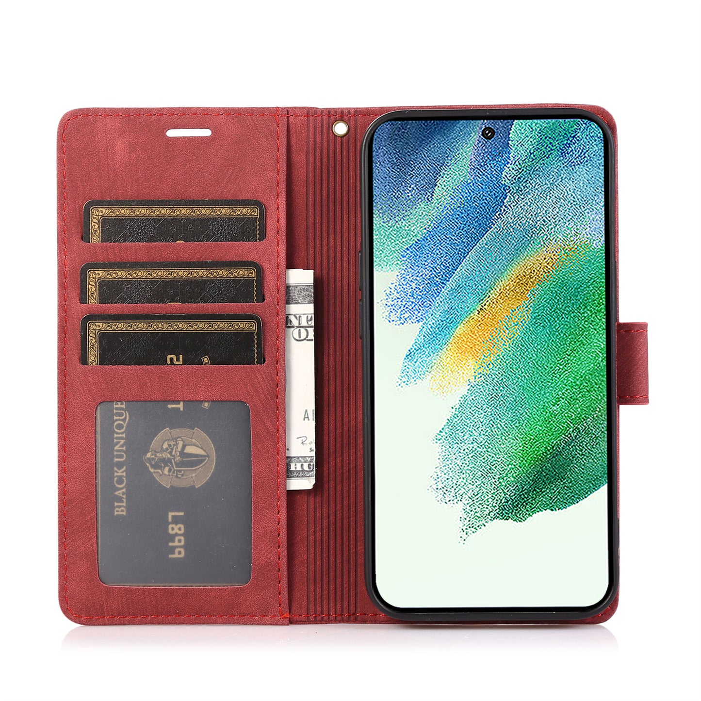 For Samsung Galaxy S24 Phone Case Orchid Butterfly Pattern Wallet Leather Cover - Red
