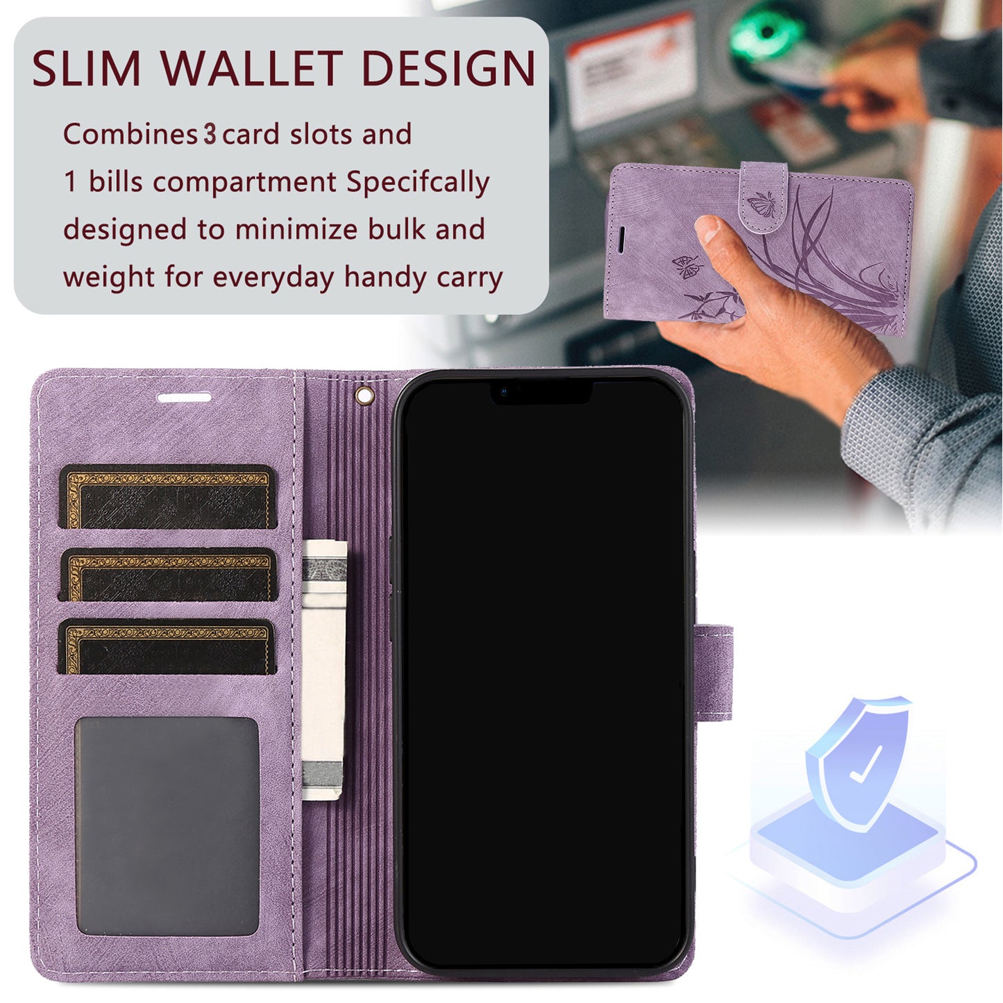 For Samsung Galaxy S24 Phone Case Orchid Butterfly Pattern Wallet Leather Cover - Purple